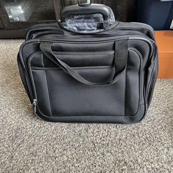 Delsey Wheeled Rolling Laptop Tote Weekender Luggage Carryon Messenger Bag Black - Picture 1 of 8